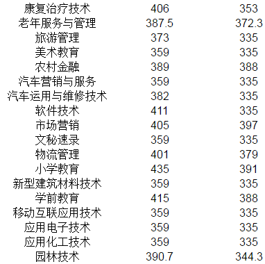 广安职业技术学院专业录取分数线